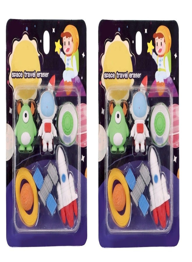 IndusBay® Set of 2, Cute Outer Space Astronaut 3D Eraser - 6 Pieces Pencil Eraser Rubber in Each Set Gift for Kids - Image 1